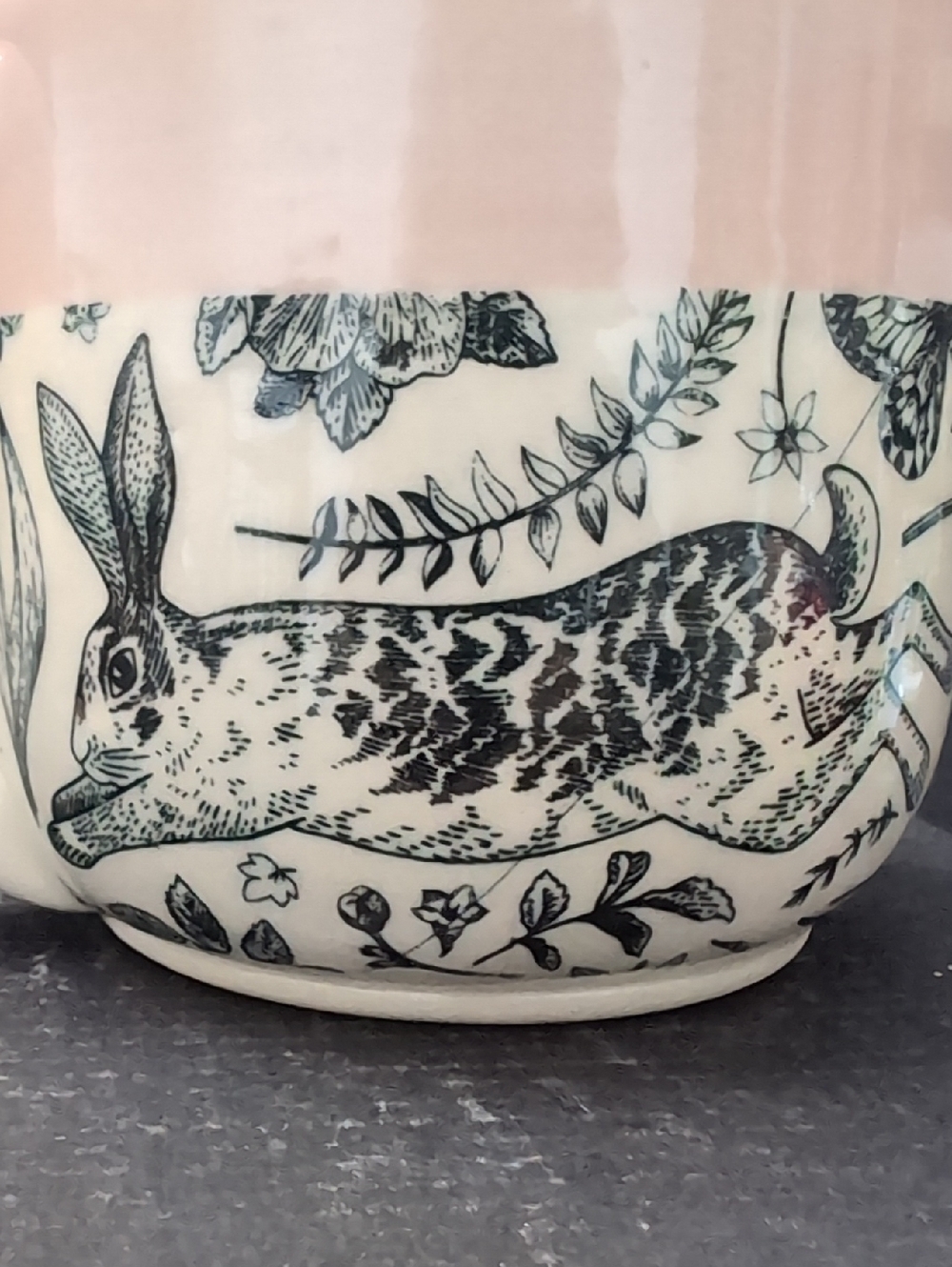 L.Dyck Pink/White Pottery Mug Features A Rabbit/Florals. - Picture 4 of 8
